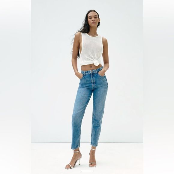 ZARA NEW WOMAN SS23 LIGHT-BLUE Z1975 MOM FIT HIGH-WAIST JEANS 7223/023/163/15 - Picture 5 of 5